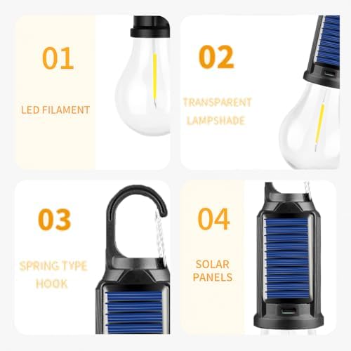 Solar Camping Lantern, USB Rechargeable LED Tent Light, Waterproof Outdoor Hanging Lamp