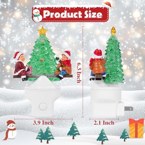 2-Pack Christmas Tree Night Lights, Plug-In LED Holiday Nightlight with USB Option