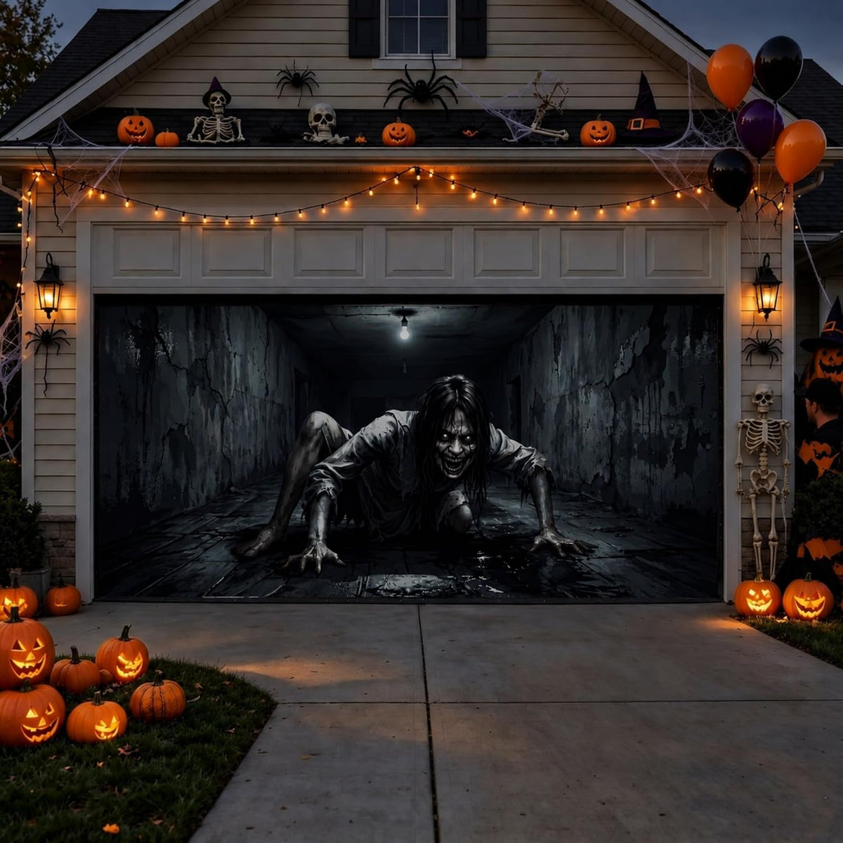 6 x 13 ft Halloween Garage Door Cover, Female Ghost Banner Decoration