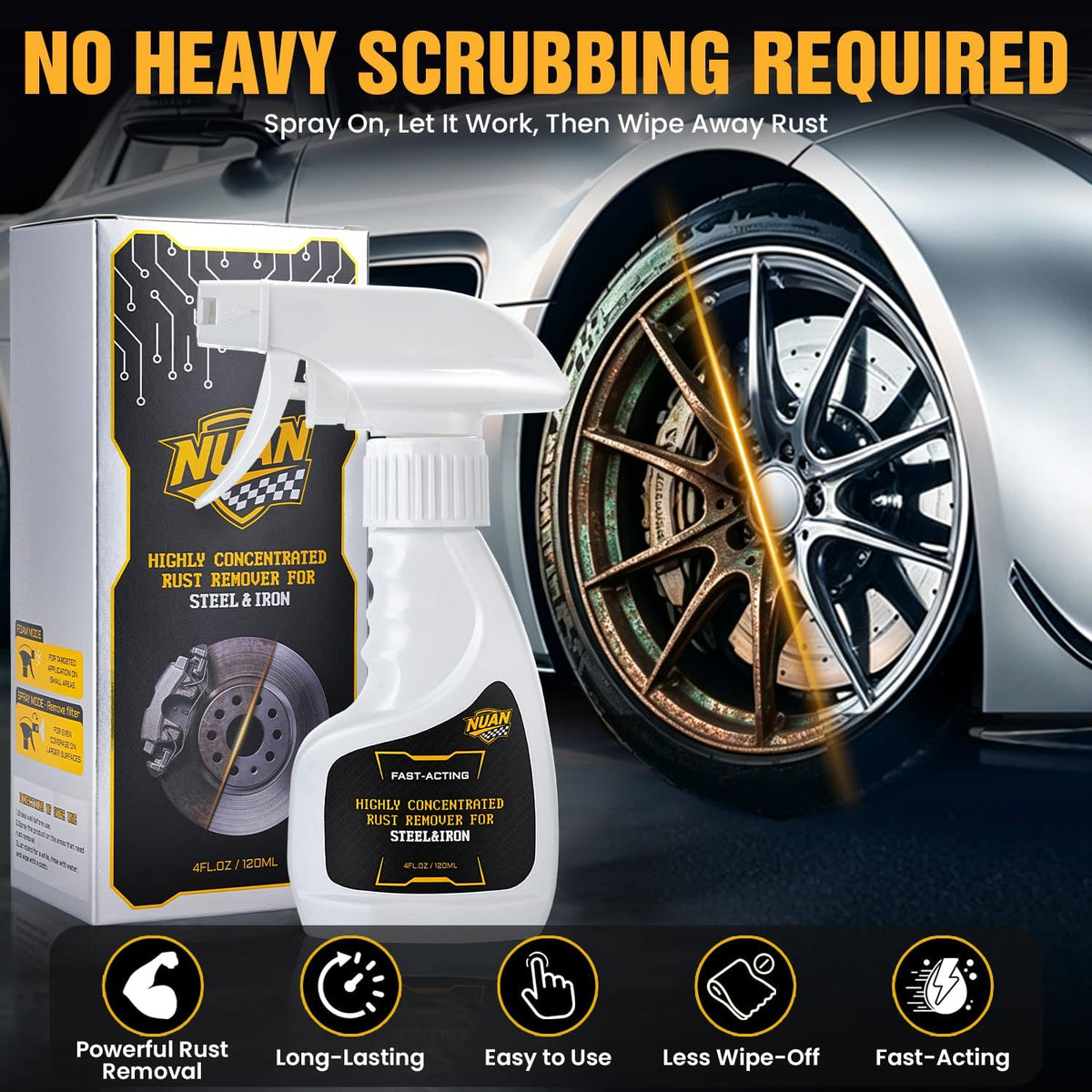 Rust Remover Spray for Metal, 120mL Highly Concentrated Fast-Acting Rust Remover for Car Parts, Tools & Chains