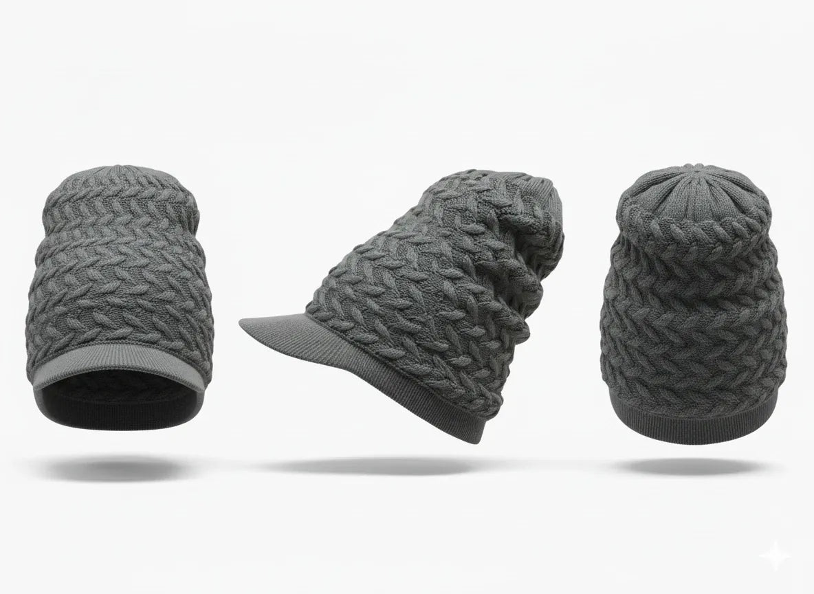 Gray Rasta Knit Cap — XL Cotton Dreadlock Hat with Brim