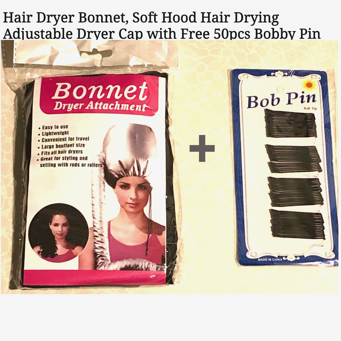 Hair Dryer Bonnet, Soft Hood Hair Drying Adjustable Dryer Cap & Free Bobby Pins!