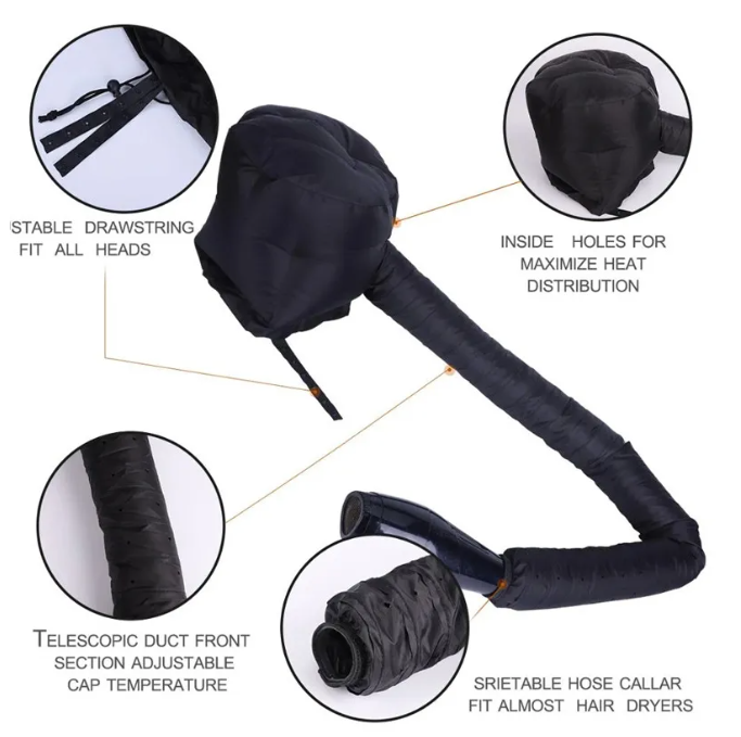 Hair Dryer Bonnet, Soft Hood Hair Drying Adjustable Dryer Cap & Free Bobby Pins!