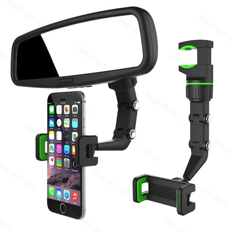 Car Clean & Connected Kit: Rearview Mirror Phone Holder + Seat-Back Car Trash Can