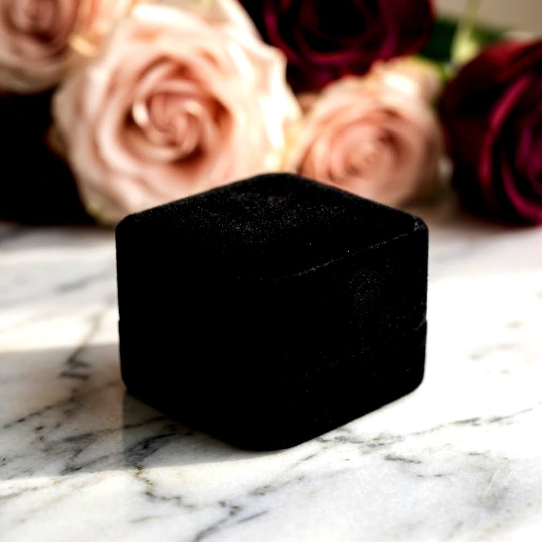 Black Velvet Ring Box, 2.5 Inch Square Jewelry Gift Box for Proposal and Wedding