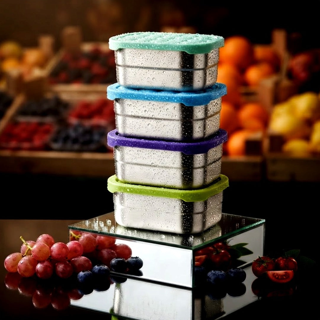 4-Pack Stainless Steel Snack Containers with Silicone Lids, 8 oz Leakproof Kids Cups