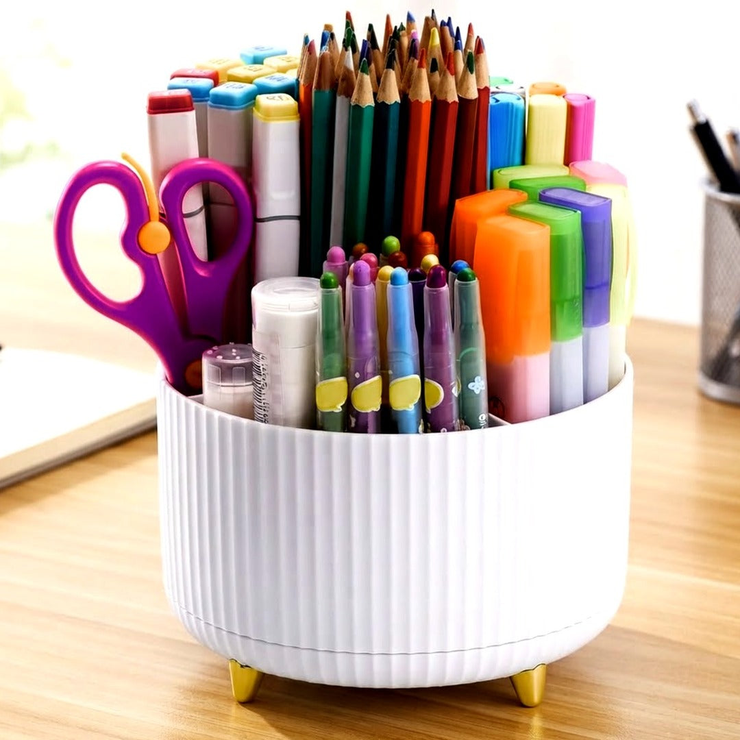 360 Degree Rotating Desk Organizer, 5-Compartment Pen and Art Supply Holder