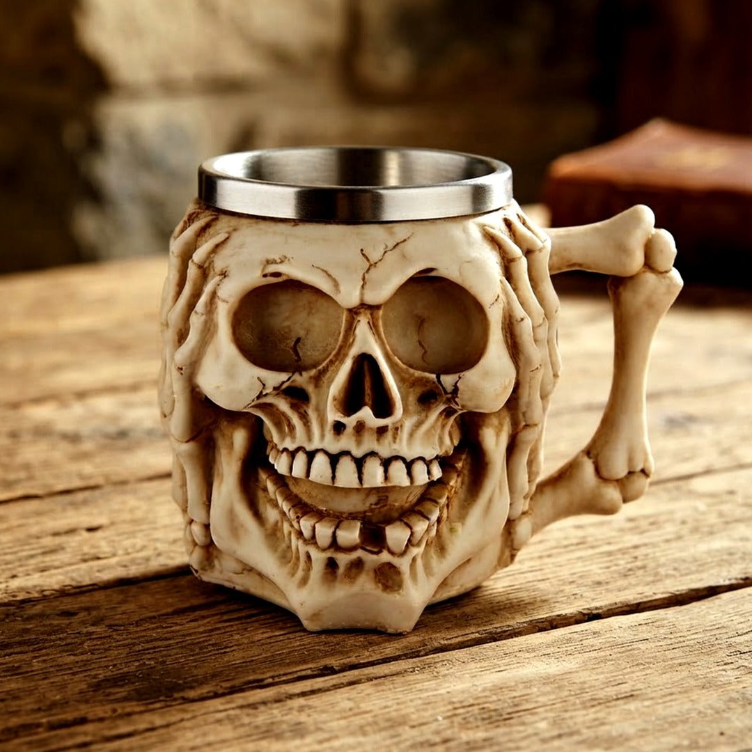 Stainless Steel Skull Beer Mug, 13.5 oz Gothic 3D Skull Tankard