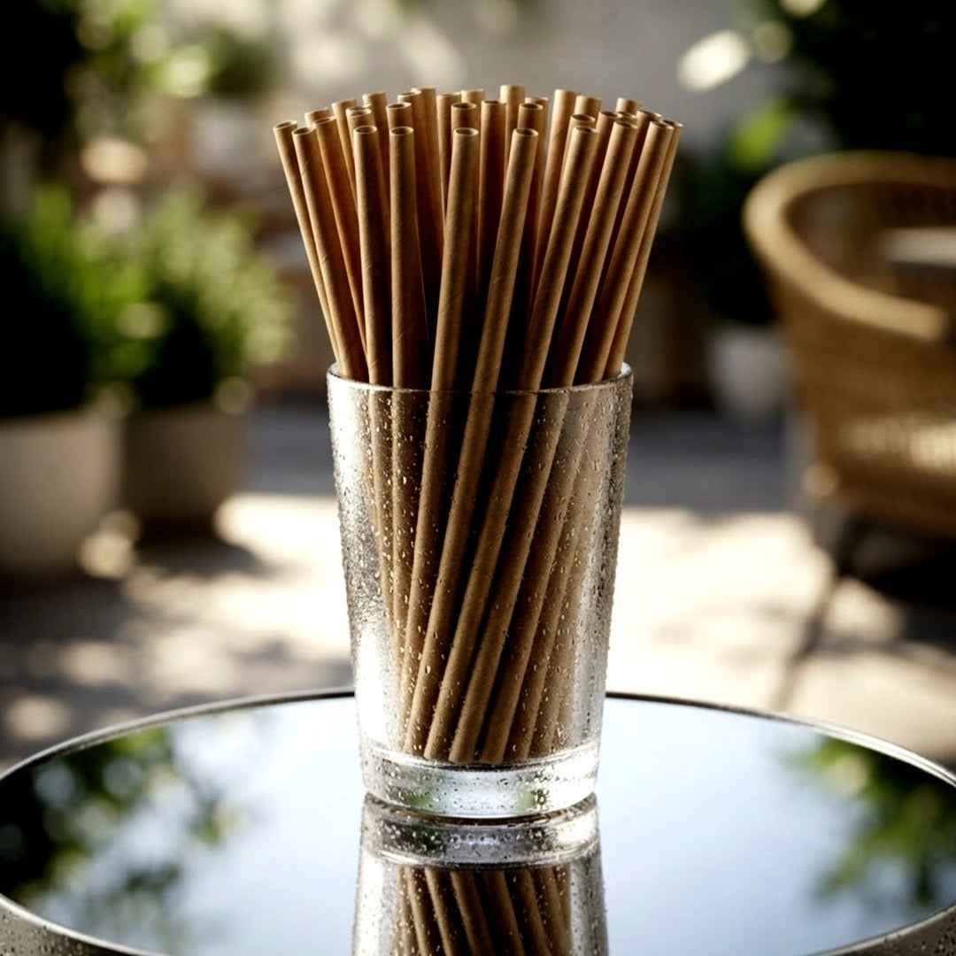 100-Pack Kraft Paper Straws, 7.75 Inch Biodegradable Drinking Straws