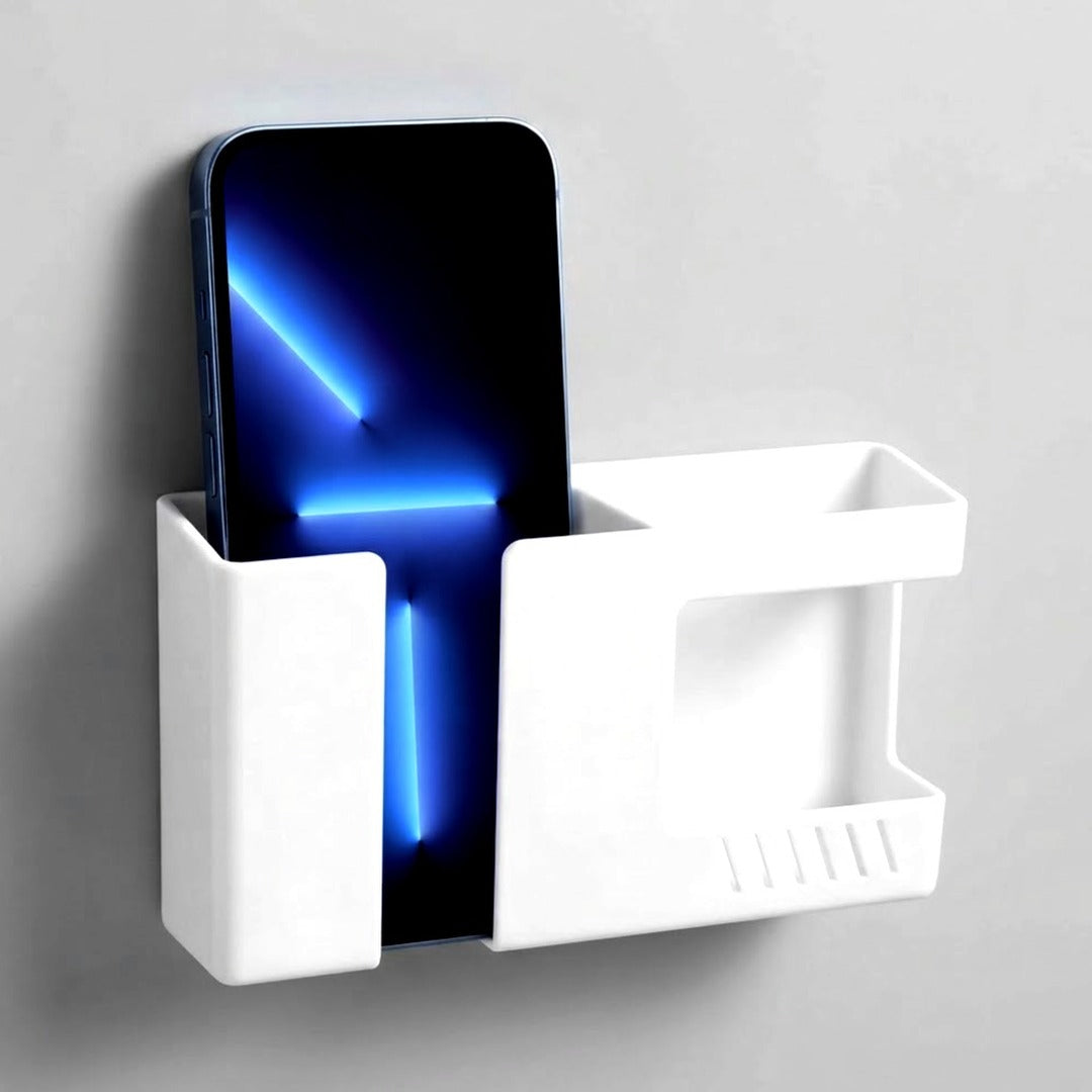 Wall Mount Phone Holder with Charging Cable Slot, Adhesive Remote Control Holder