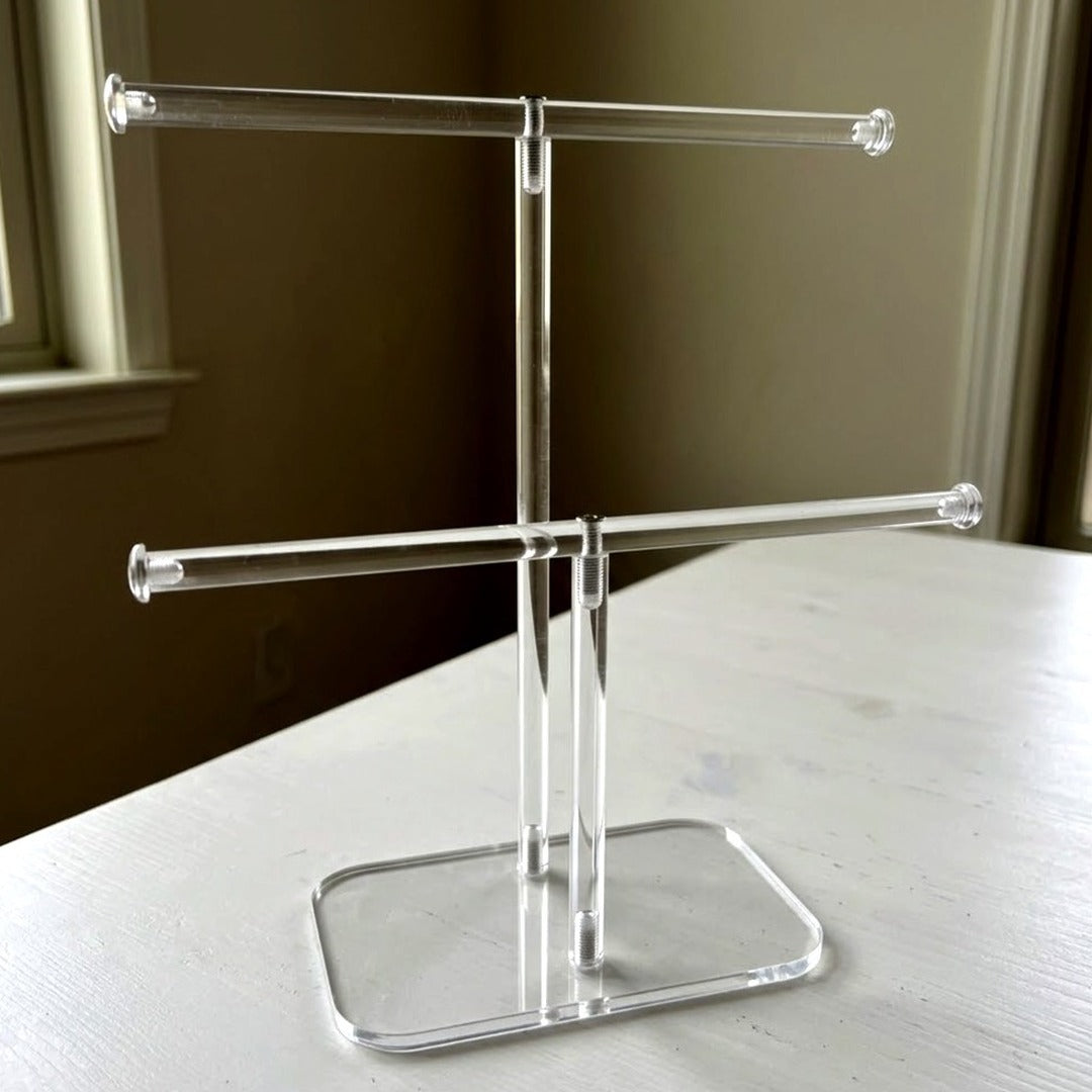 Solid Acrylic Necklace Holder Stand, 2-Tier Clear Jewelry Organizer