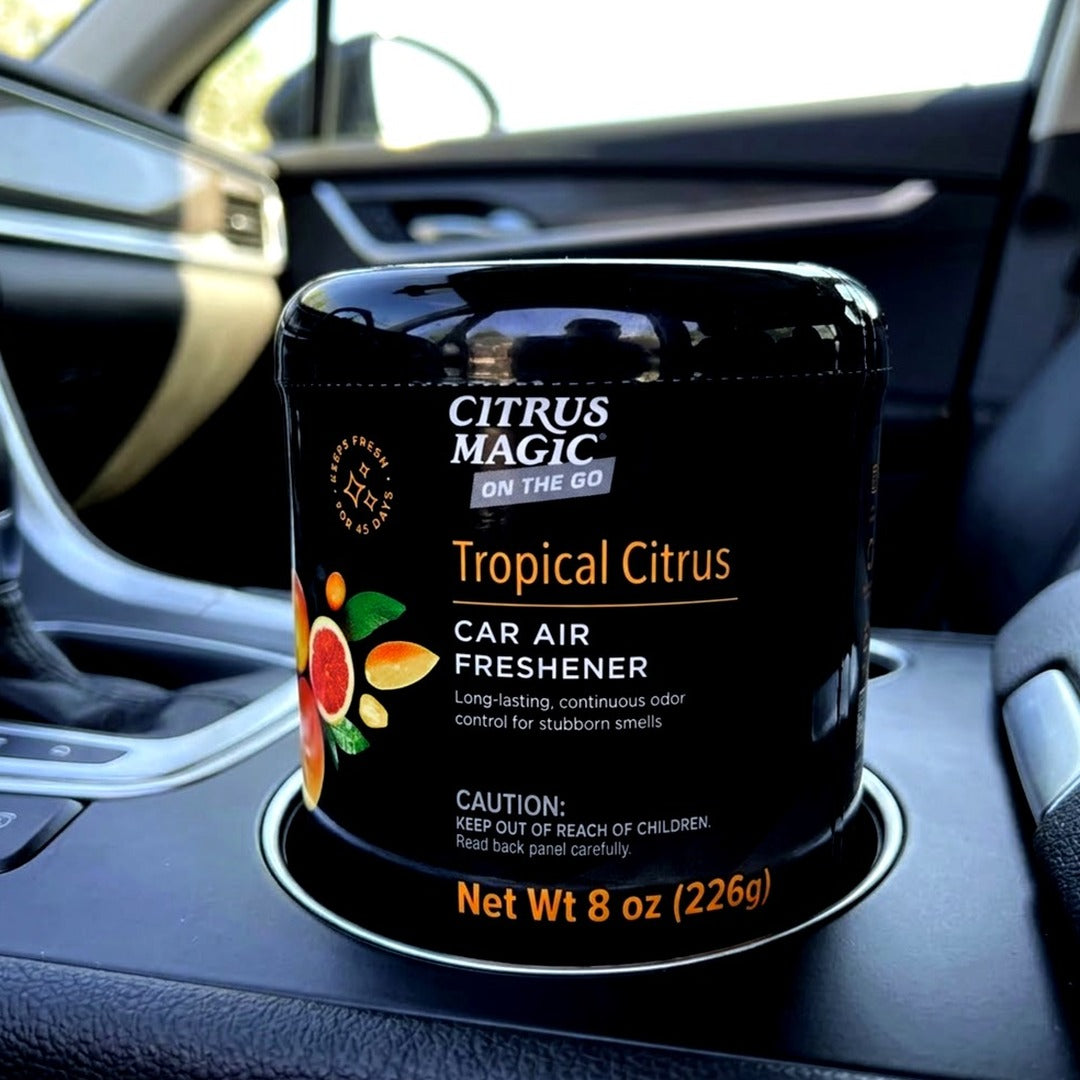 Citrus Magic Auto Solid Car Air Freshener, Tropical Citrus 8 oz, Flame-Free Odor Absorber
