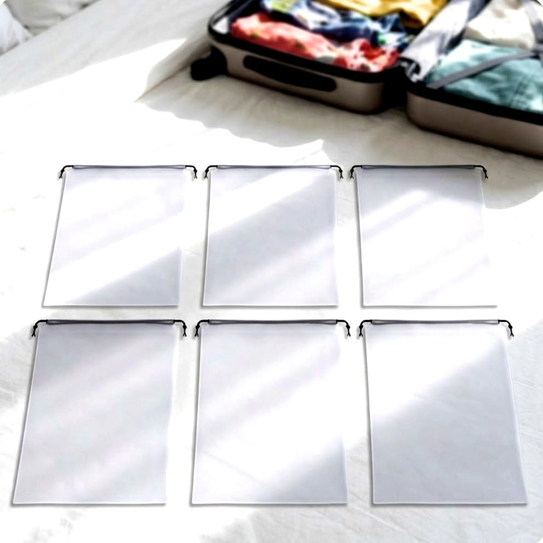 6-Pack Clear Travel Shoe Bags 15.7 x 11.8 in, Drawstring Suitcase Packing Bags