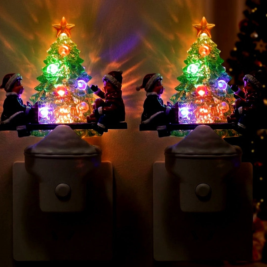 2-Pack Christmas Tree Night Lights, Plug-In LED Holiday Nightlight with USB Option