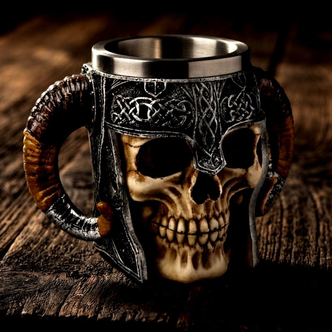 Stainless Steel Skull Mug, 18 oz Viking Skeleton Beer Stein with Double Handles