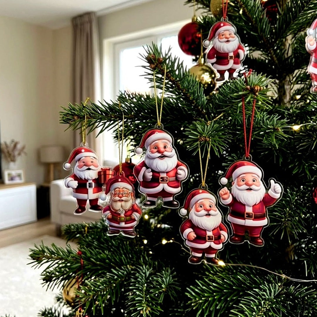 12-Piece Cartoon Santa Claus Christmas Tree Ornaments, Acrylic Hanging Decorations
