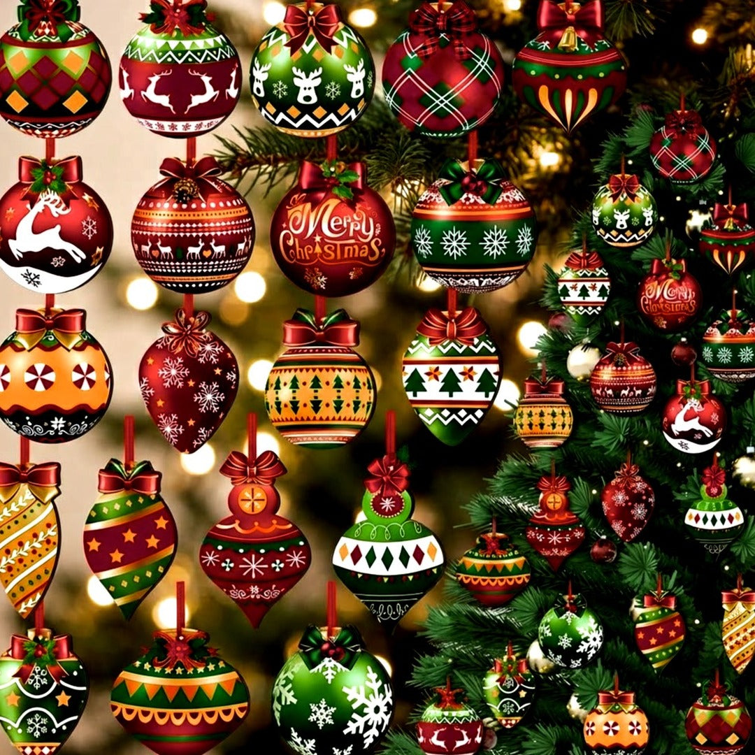 40-Piece Wooden Christmas Ball Ornaments, Red, Green and Gold Hanging Tree Decor