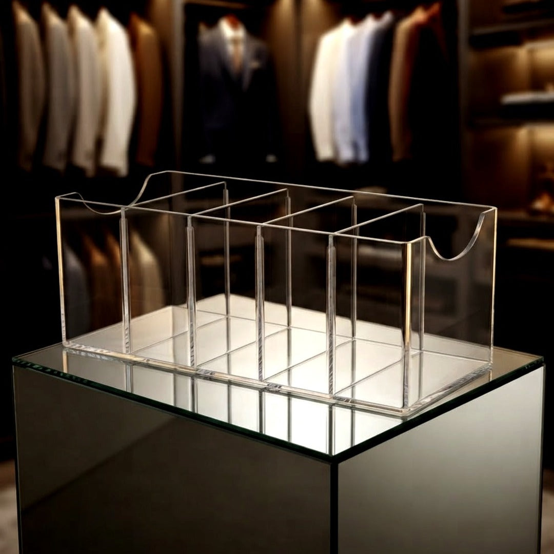 Clear Acrylic Organizer, 5-Compartment Belt Storage Holder for Closet or Pantry