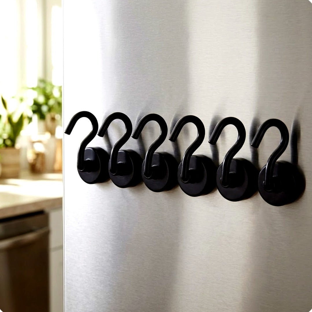 Black Magnetic Hooks 20 lb, Strong Neodymium Hooks for Cruise, Grill & Fridge