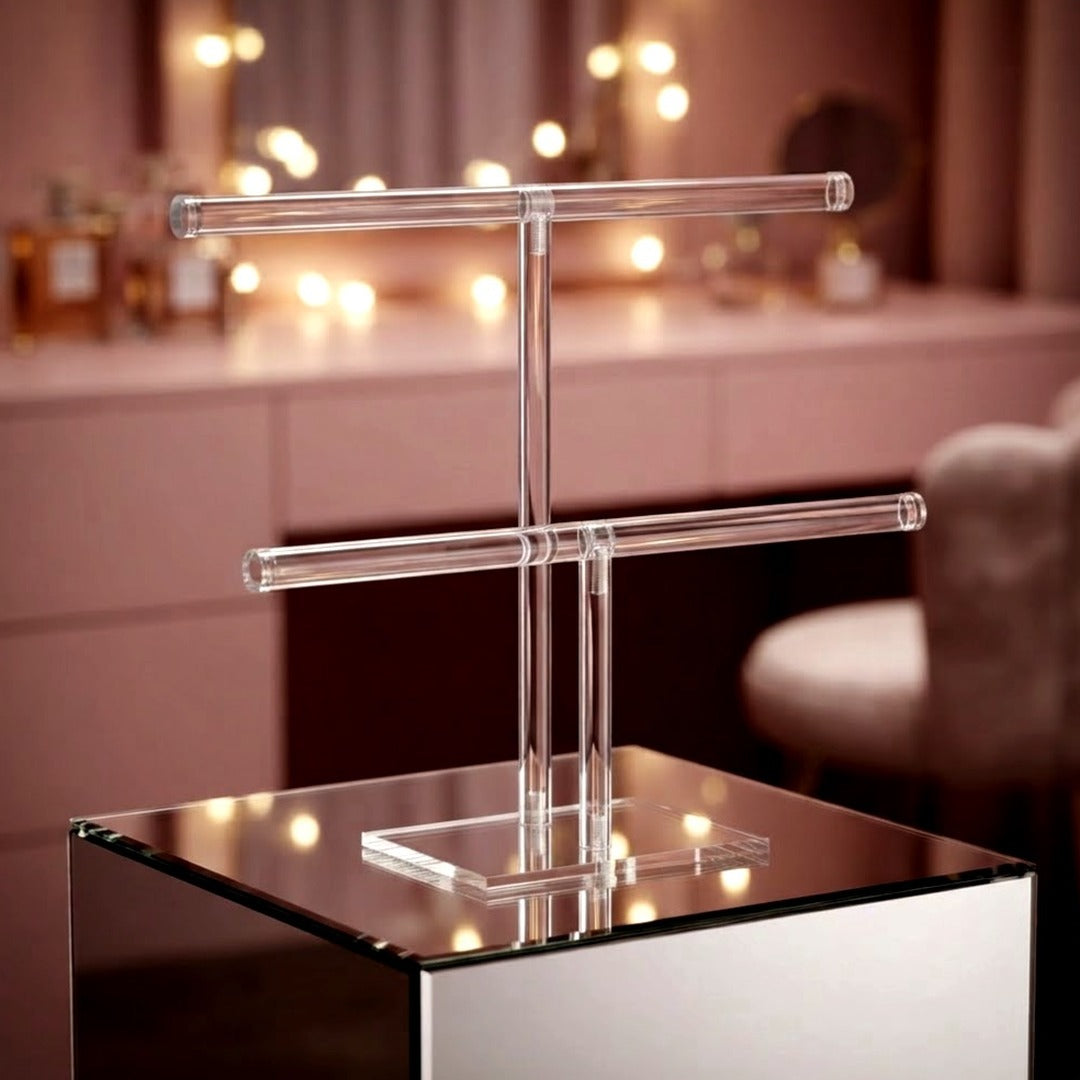 2-Tier Clear Acrylic Necklace Holder, Jewelry Display Stand for Necklaces and Bracelets