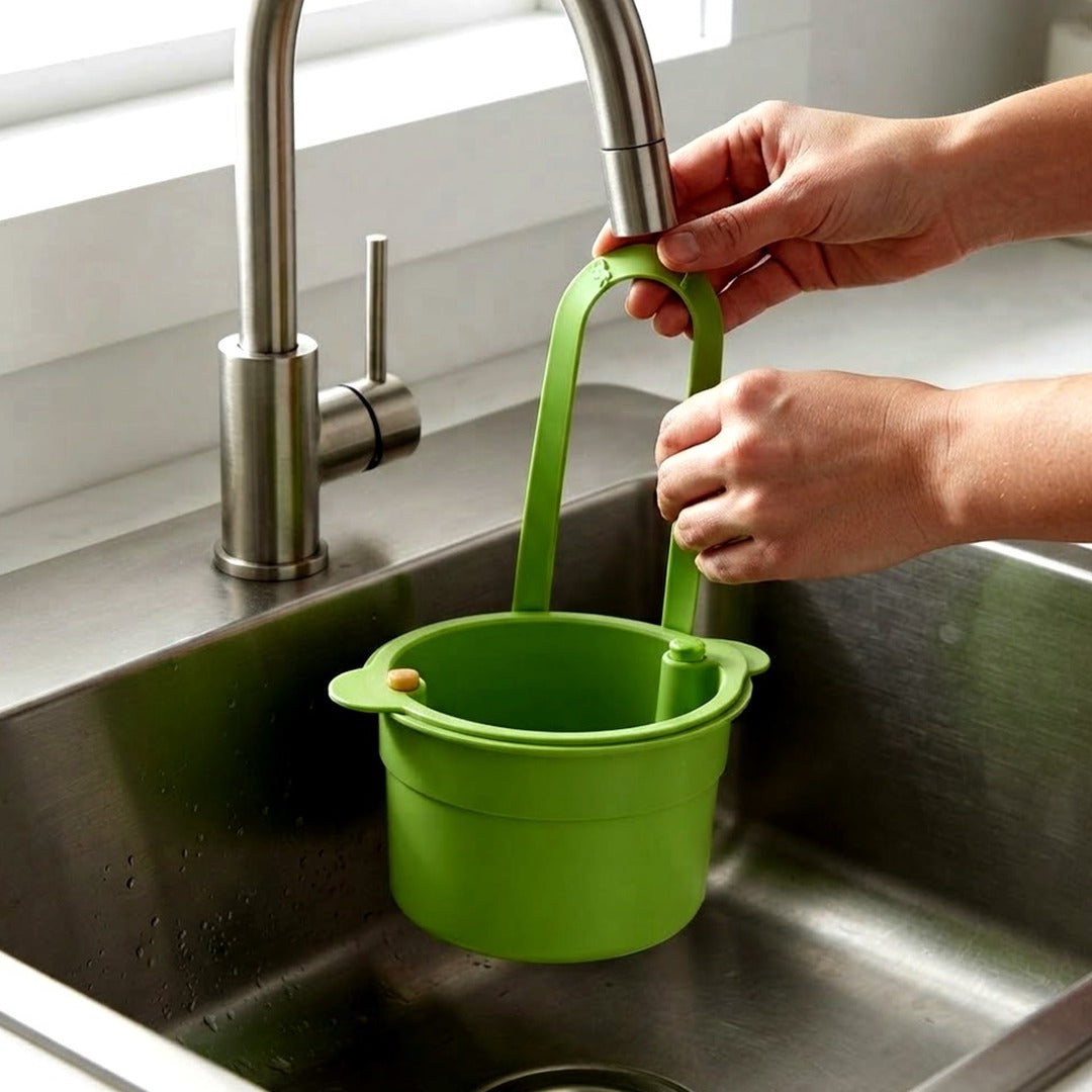 Kitchen Sink Hanging Basket, Quick-Install Drain Strainer and Sponge Organizer Tray