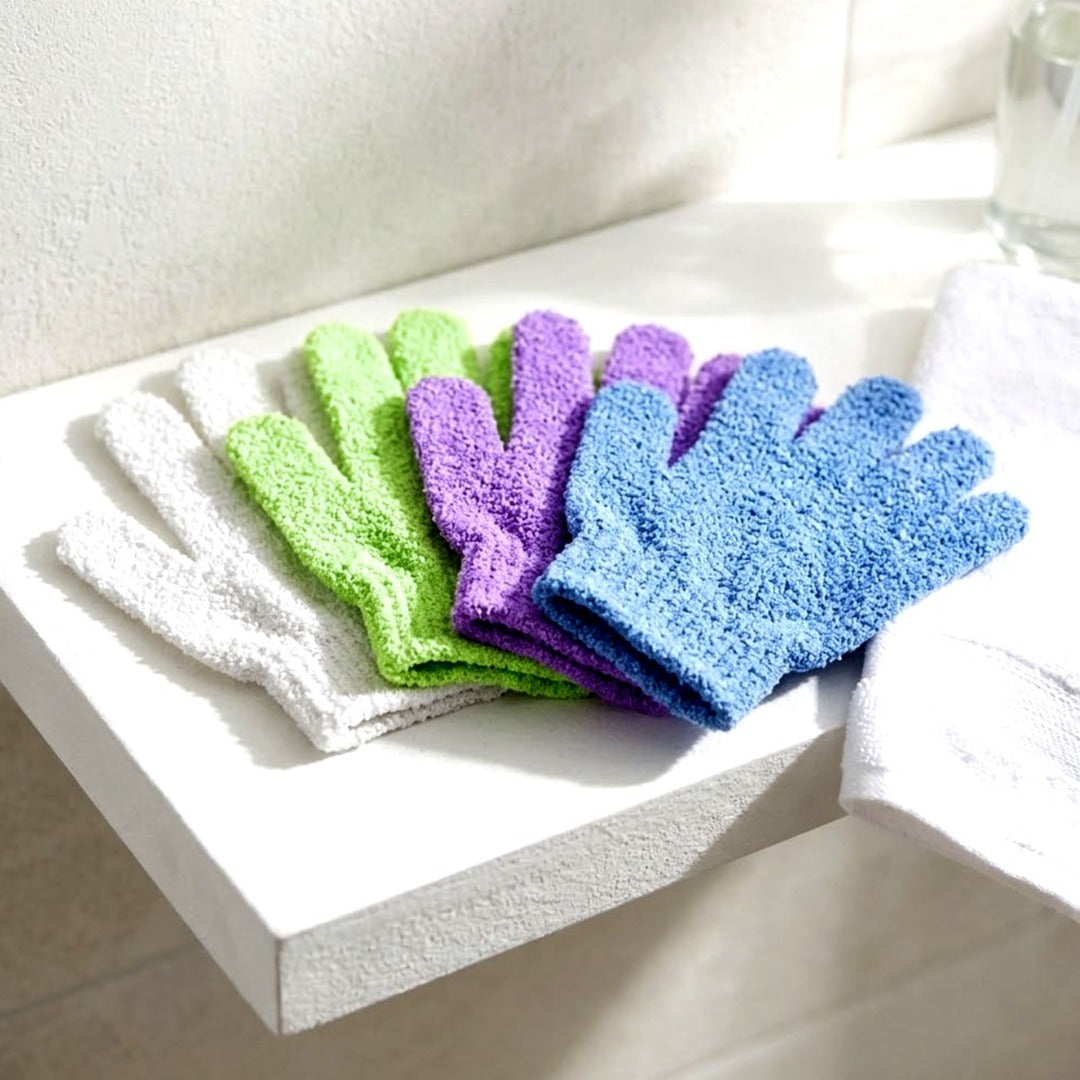 Linda Exfoliating Bath Gloves, Pack of 4 for Shower and Body Scrubbing