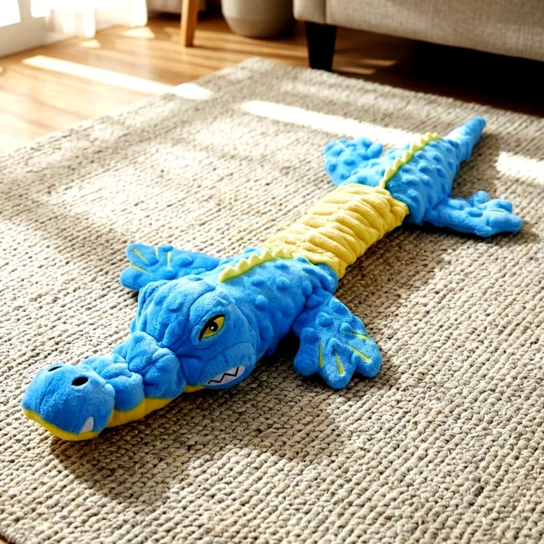Crocodile Squeaky Plush Dog Toy with Crinkle Paper, Interactive Chew Toy
