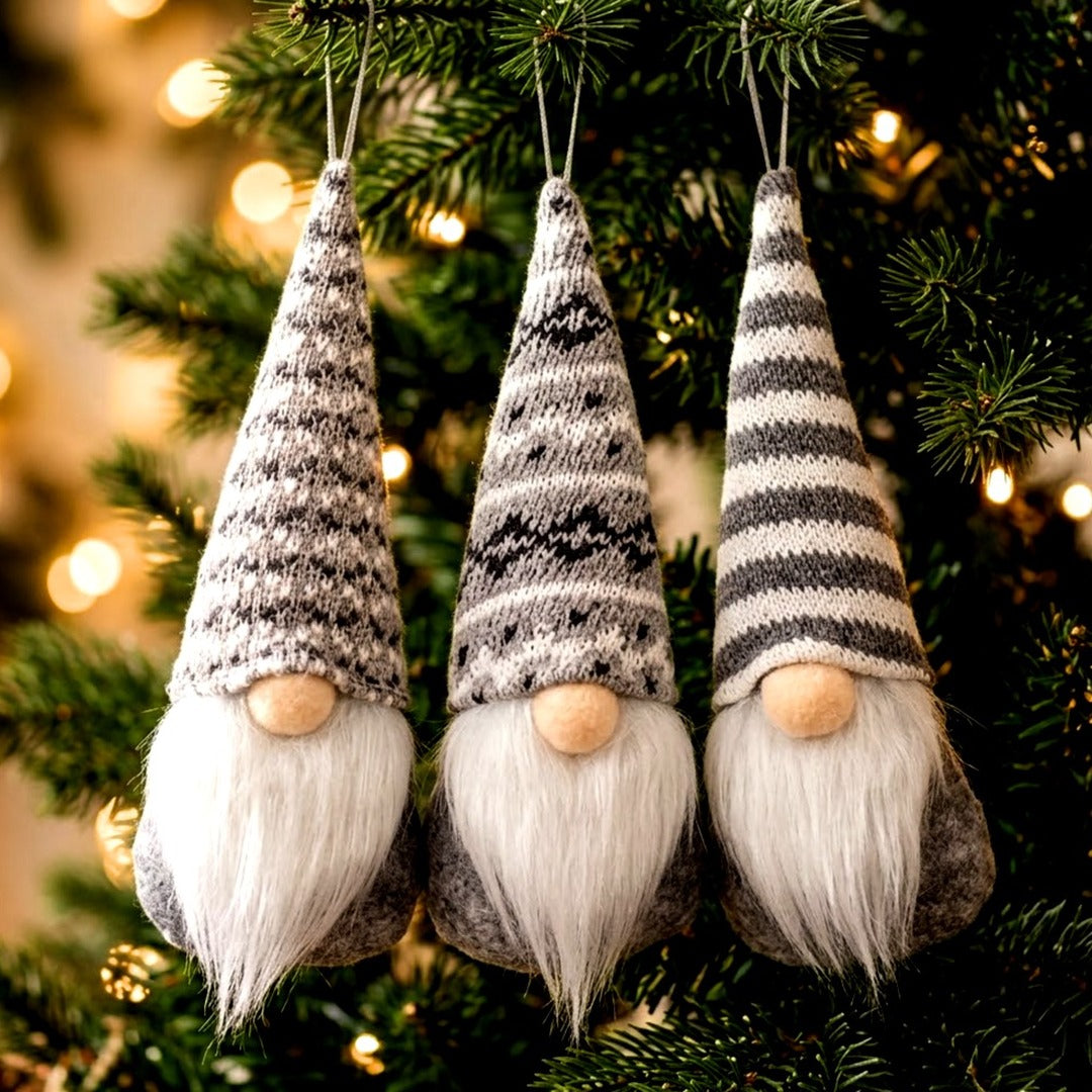 3-Piece Plush Gnome Christmas Tree Ornaments, Swedish Santa Elf Hanging Decorations
