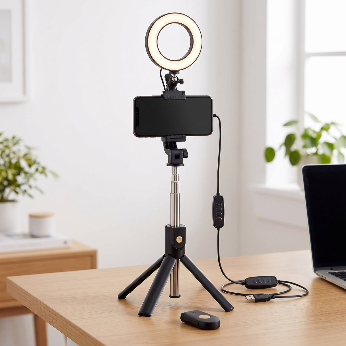 Creator Starter Kit: Selfie Stick Tripod with Remote + 6 in Clip-On LED Ring Light