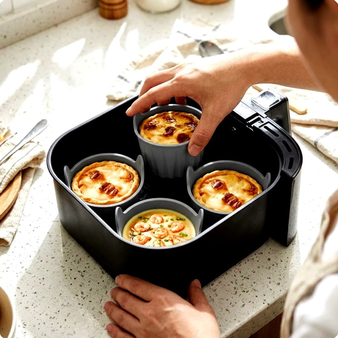 4-Pack Silicone Air Fryer Ramekins, Reusable Non-Stick Baking Cups, BPA Free