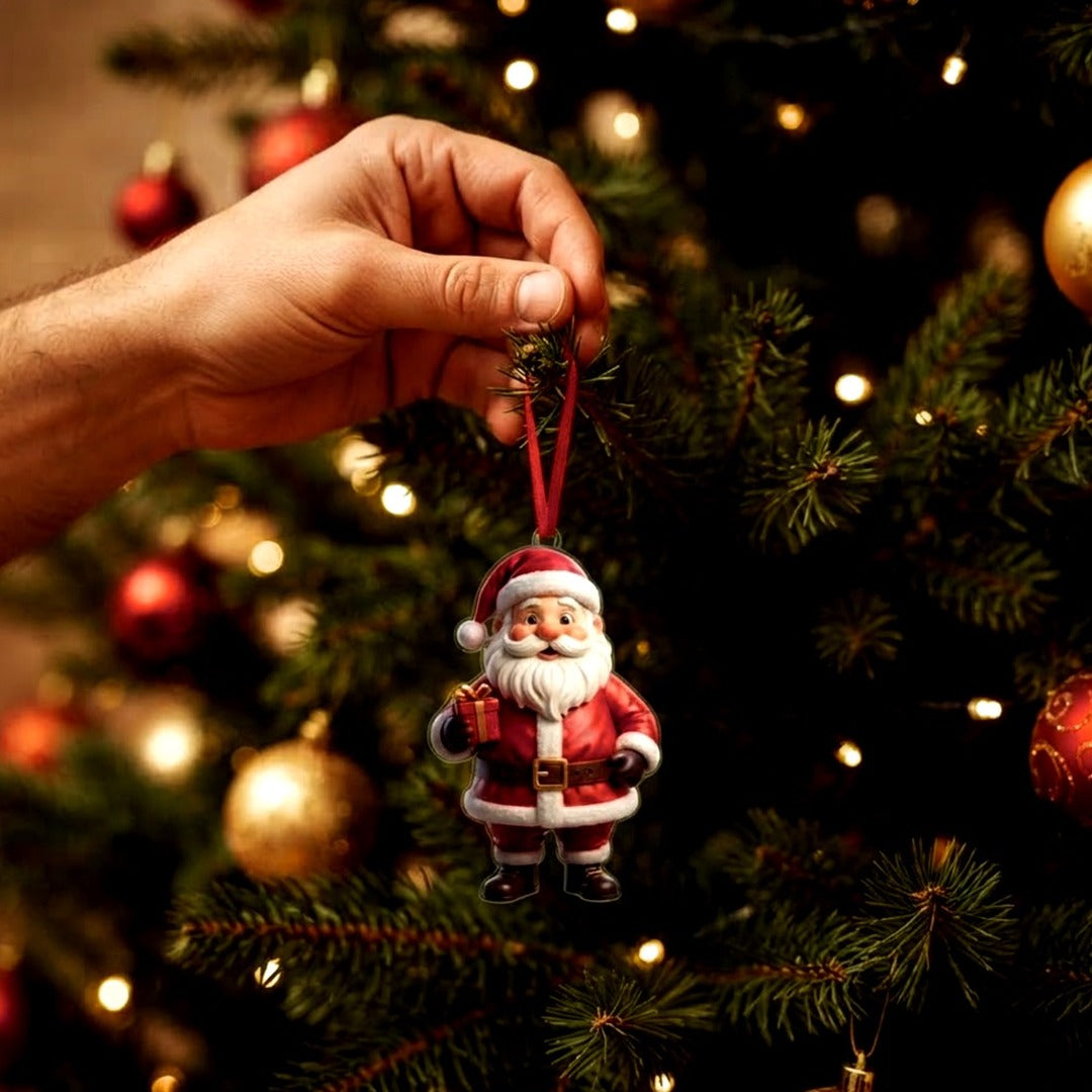 12-Piece Cartoon Santa Claus Christmas Tree Ornaments, Acrylic Hanging Decorations