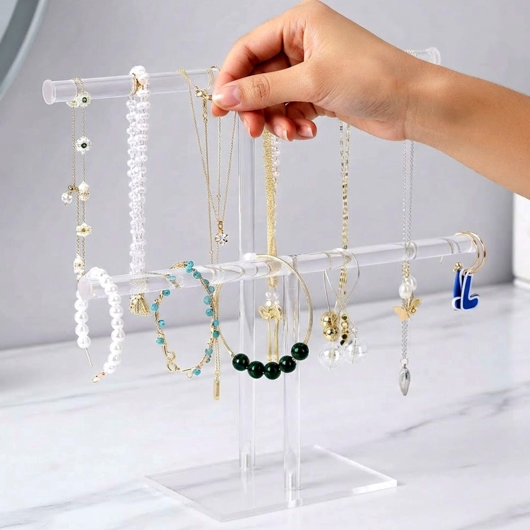 2-Tier Clear Acrylic Necklace Holder, Jewelry Display Stand for Necklaces and Bracelets