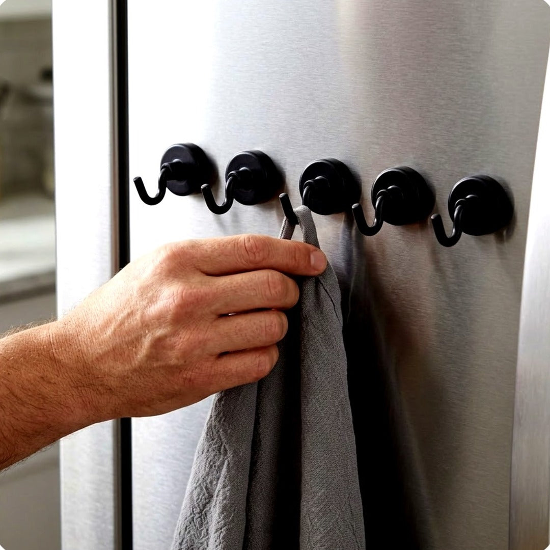 Black Magnetic Hooks 20 lb, Strong Neodymium Hooks for Cruise, Grill & Fridge