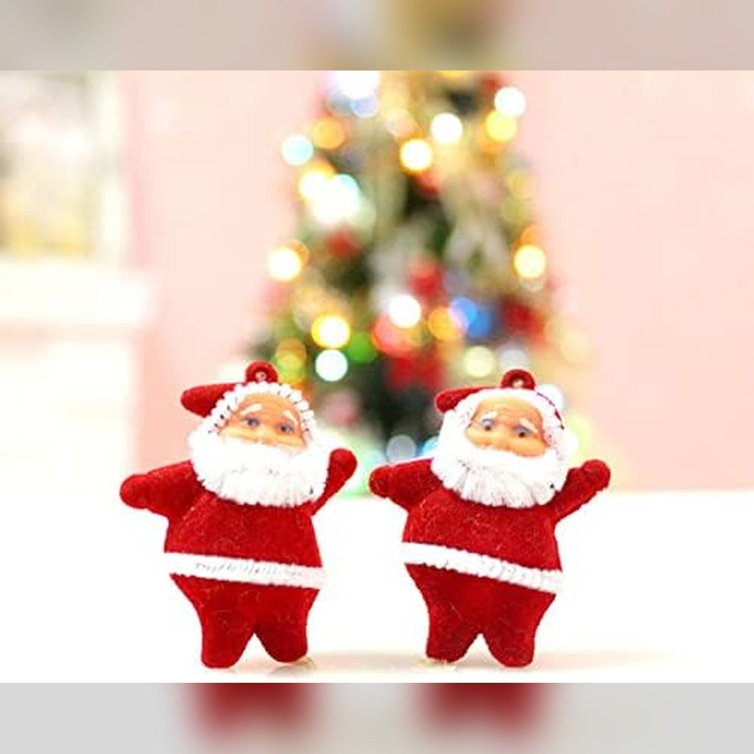 6-Piece Mini Santa Claus Christmas Tree Hanging Ornaments, Red Plastic and Cloth
