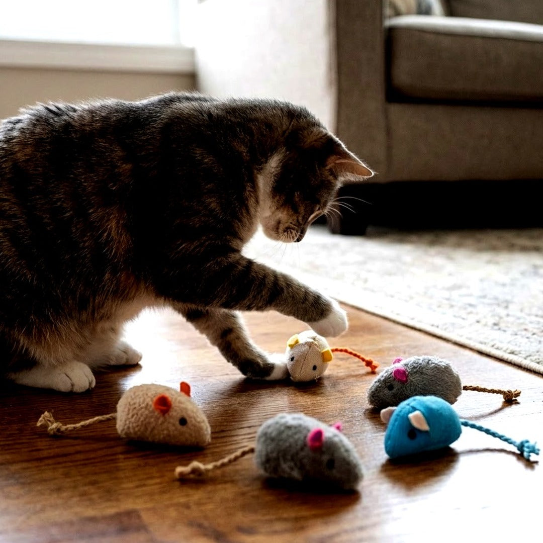 18-Pack Plush Catnip Mice Cat Toys, 9 Assorted Colors, 2 of Each