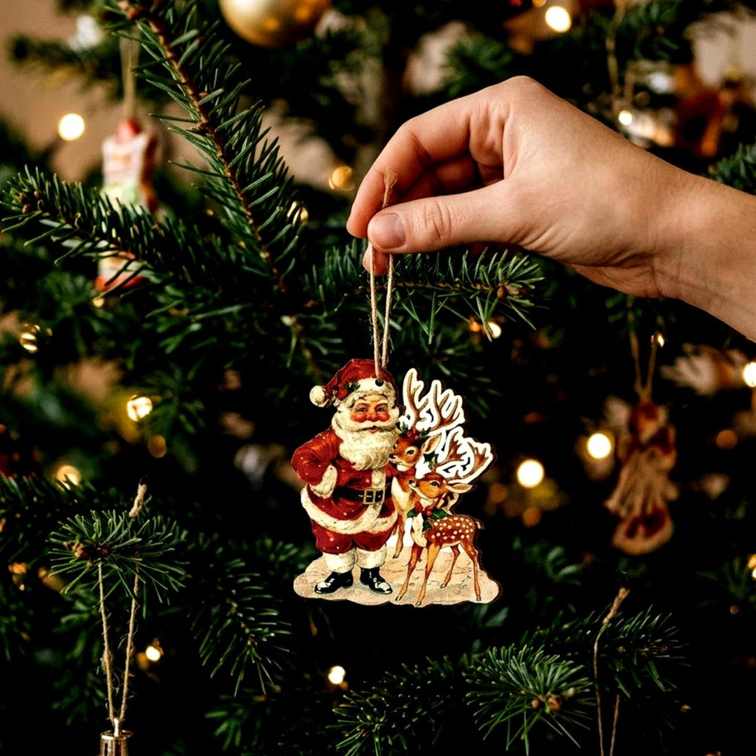 36-Piece Retro Wooden Christmas Tree Ornaments, Vintage Hanging Decor, Assorted Designs