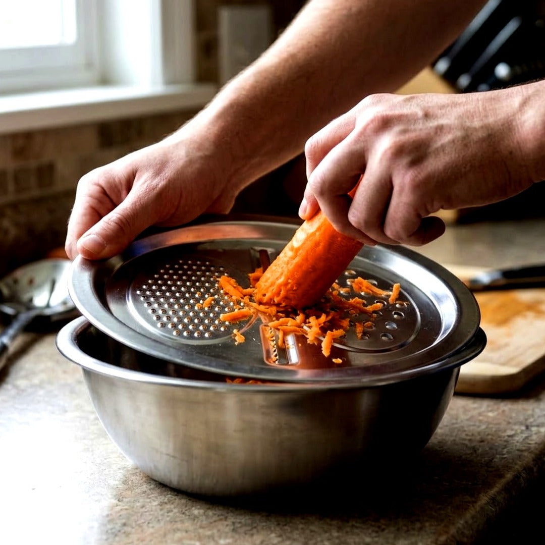 Stainless Steel Colander Strainer Basin Set with Vegetable Grater Plate and Drainer Basket