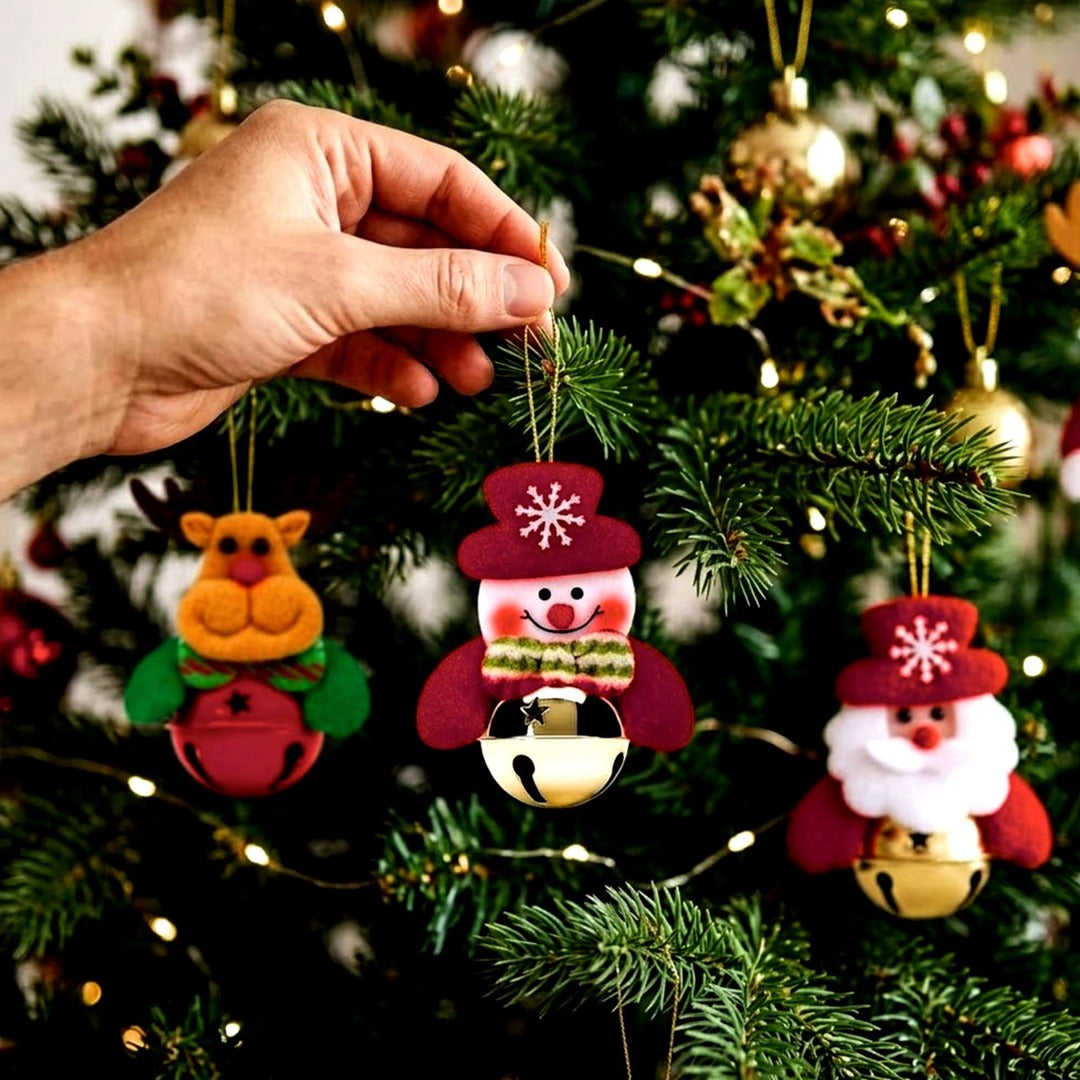 8-Piece Christmas Plush Bell Ornament Set, Santa and Bear Hanging Decorations