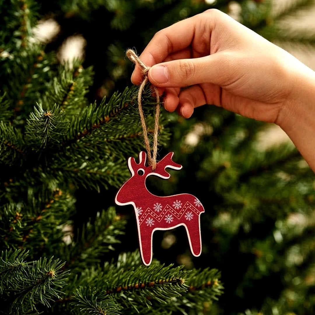 32-Piece Rustic Wooden Christmas Tree Hanging Ornaments, 16 Farmhouse Styles