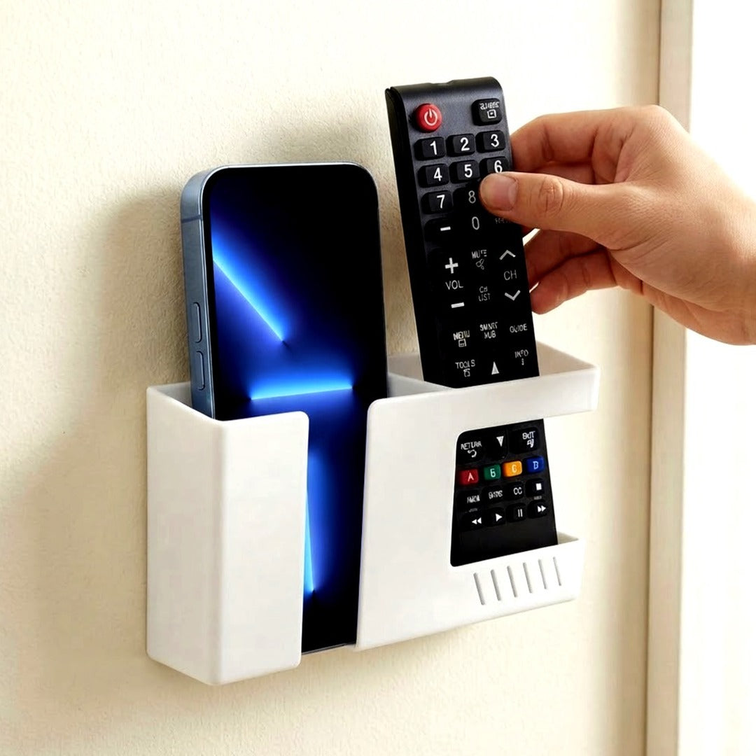 Wall Mount Phone Holder with Charging Cable Slot, Adhesive Remote Control Holder