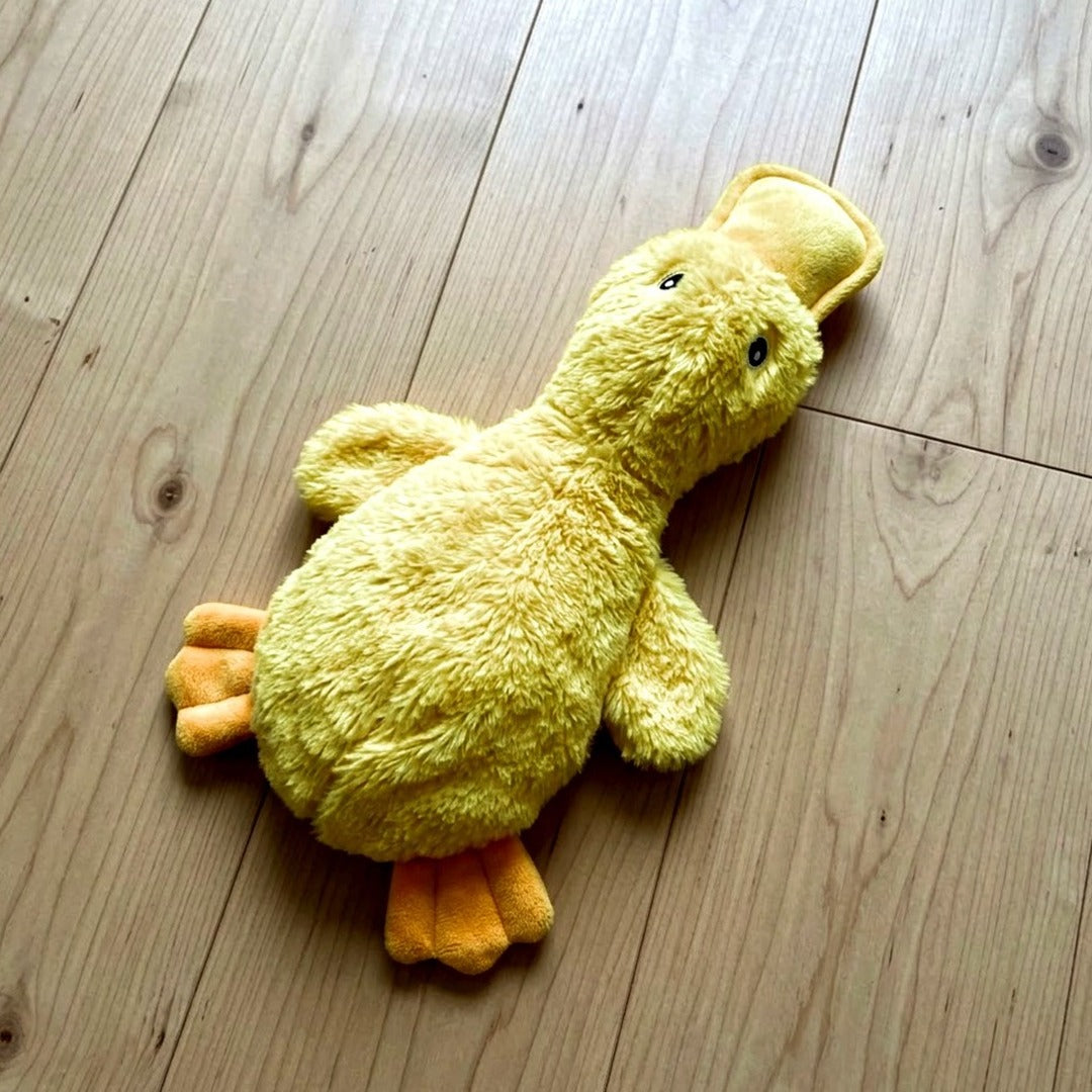 Squeaky Crinkle Duck Dog Toy, No-Stuffing Plush, Yellow