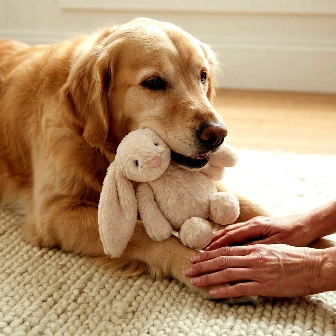 Best Pet Supplies Bunny Buddy Squeaky Plush Dog Toy, Beige, Medium