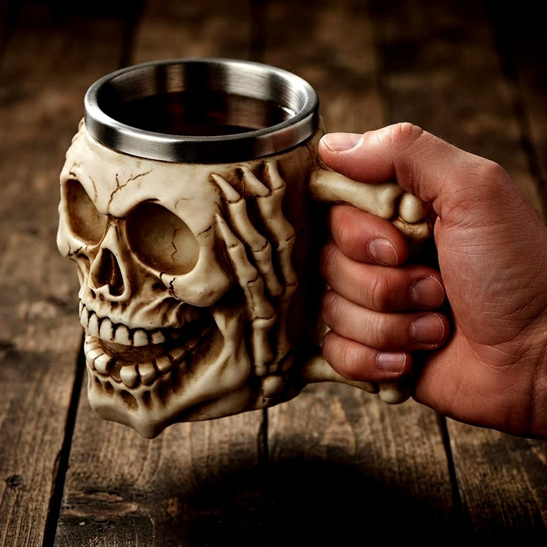 Stainless Steel Skull Beer Mug, 13.5 oz Gothic 3D Skull Tankard