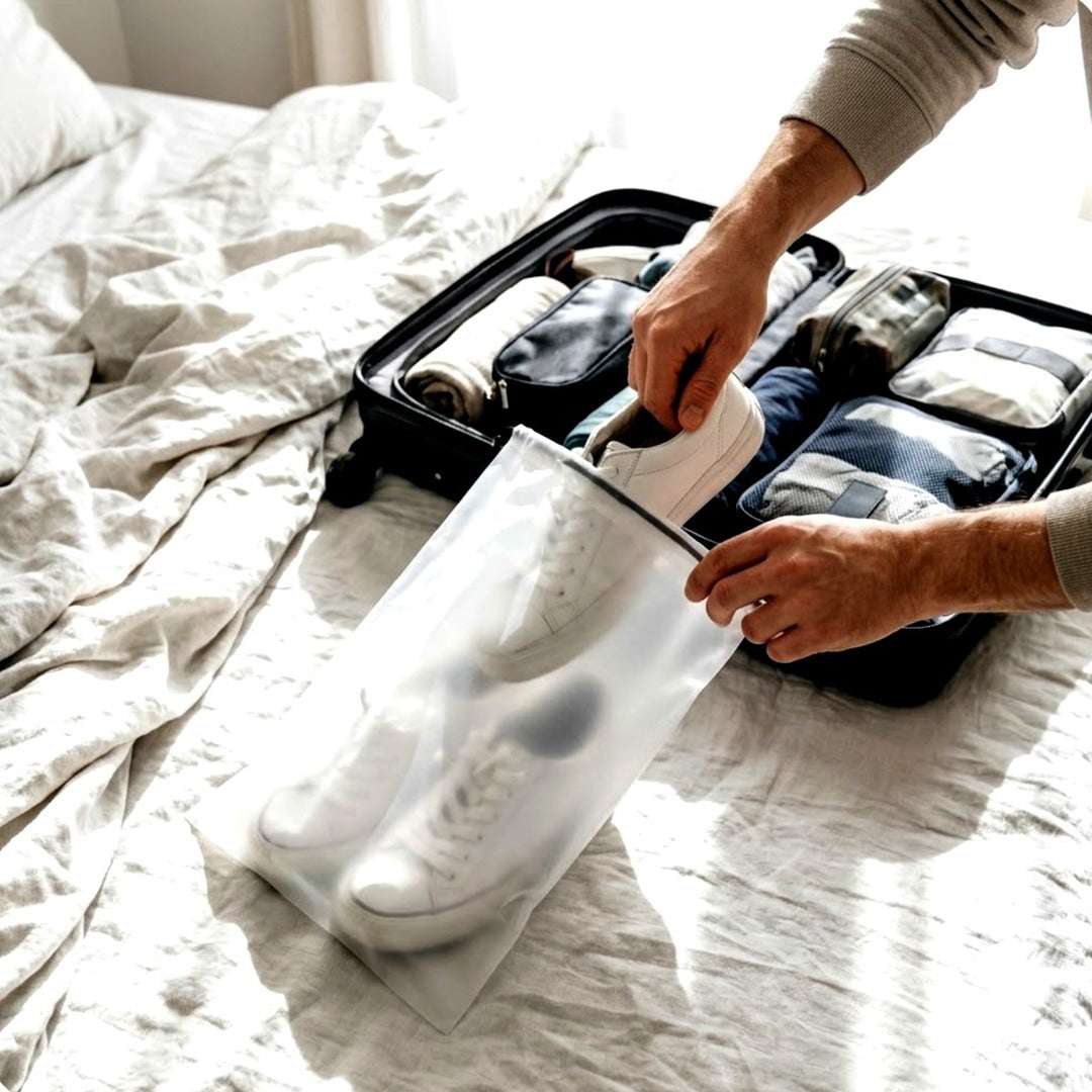 6-Pack Clear Travel Shoe Bags 15.7 x 11.8 in, Drawstring Suitcase Packing Bags