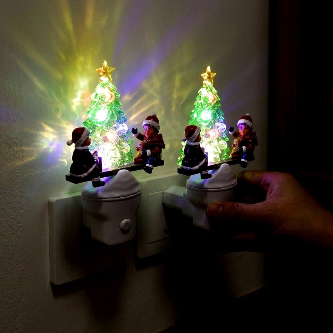 2-Pack Christmas Tree Night Lights, Plug-In LED Holiday Nightlight with USB Option