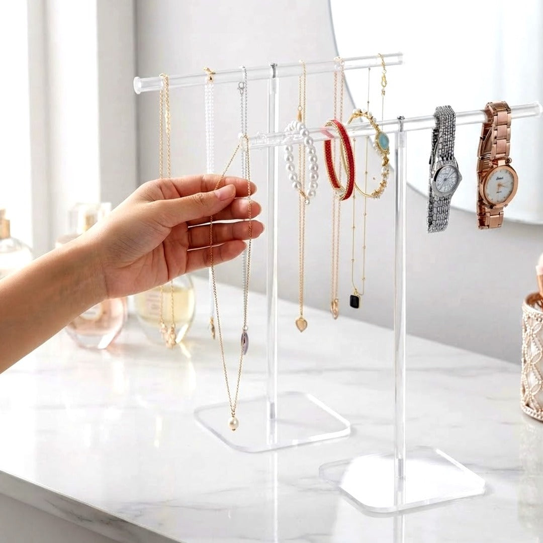 2-Tower Clear Acrylic Jewelry Stand, Necklace and Bracelet Holder