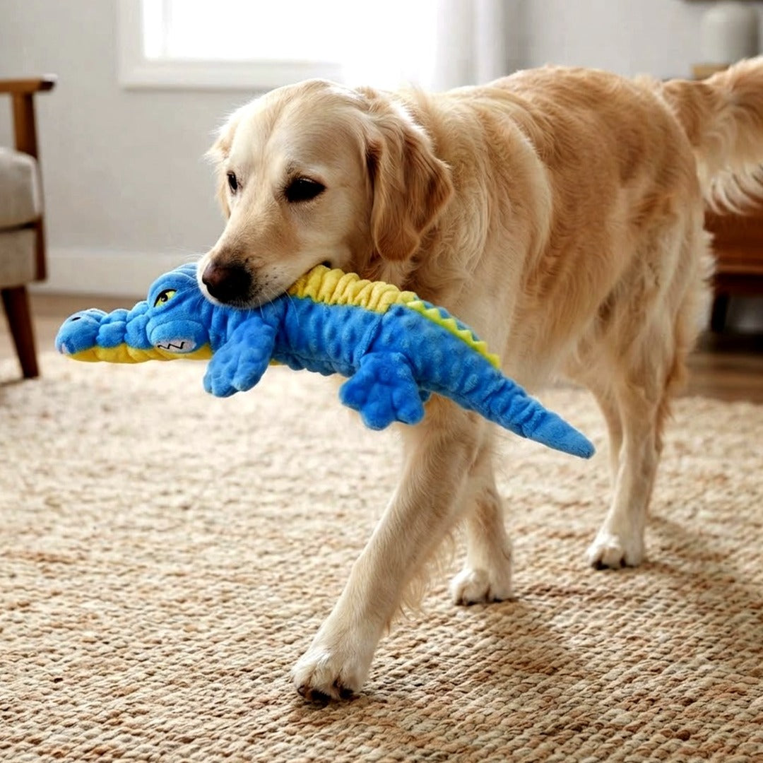 Crocodile Squeaky Plush Dog Toy with Crinkle Paper, Interactive Chew Toy