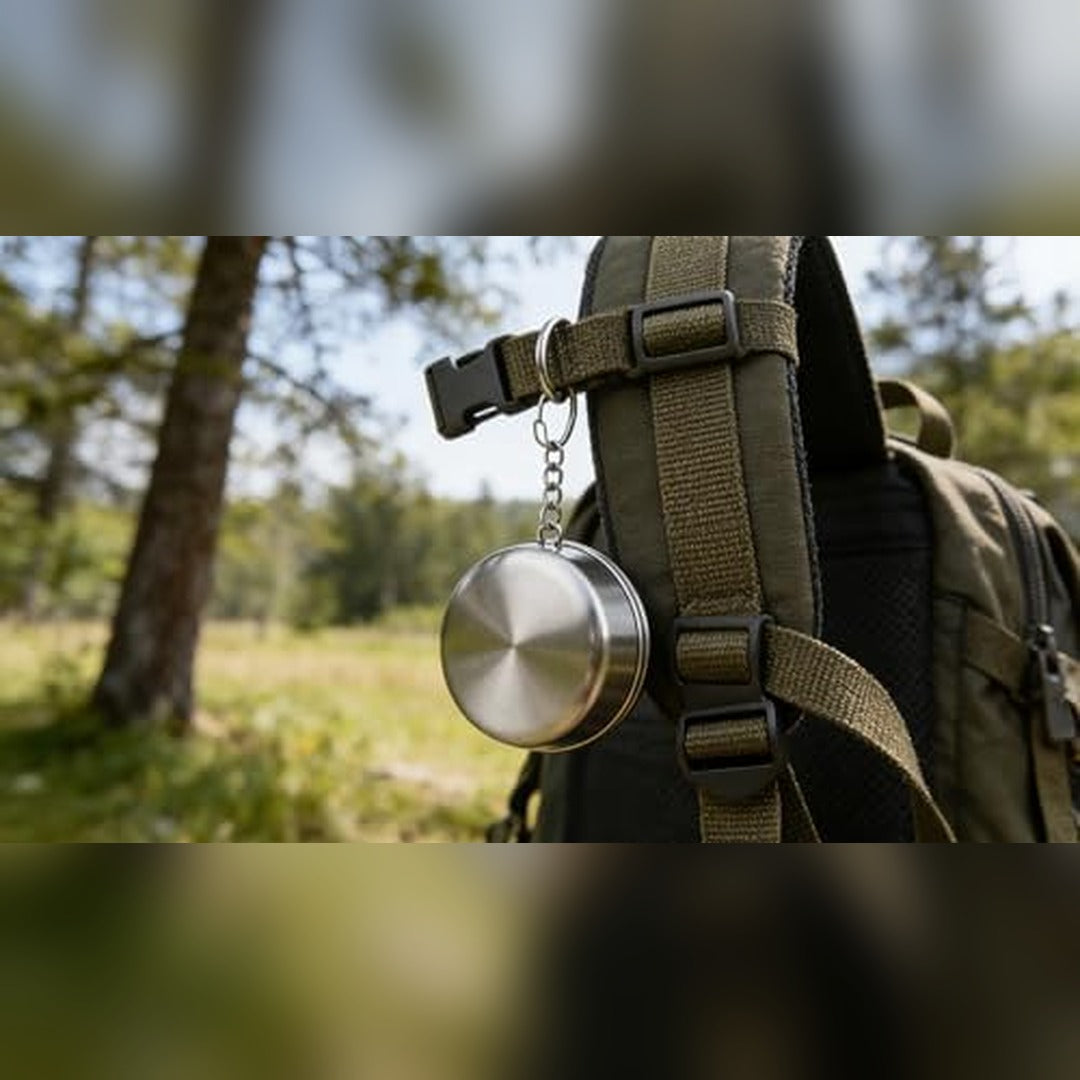 Stainless Steel Collapsible Travel Cup with Keychain Lid, 8.45 oz Folding Camping Mug