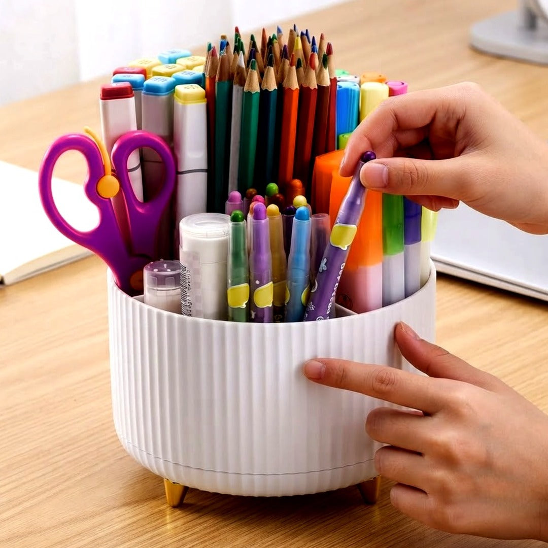 360 Degree Rotating Desk Organizer, 5-Compartment Pen and Art Supply Holder