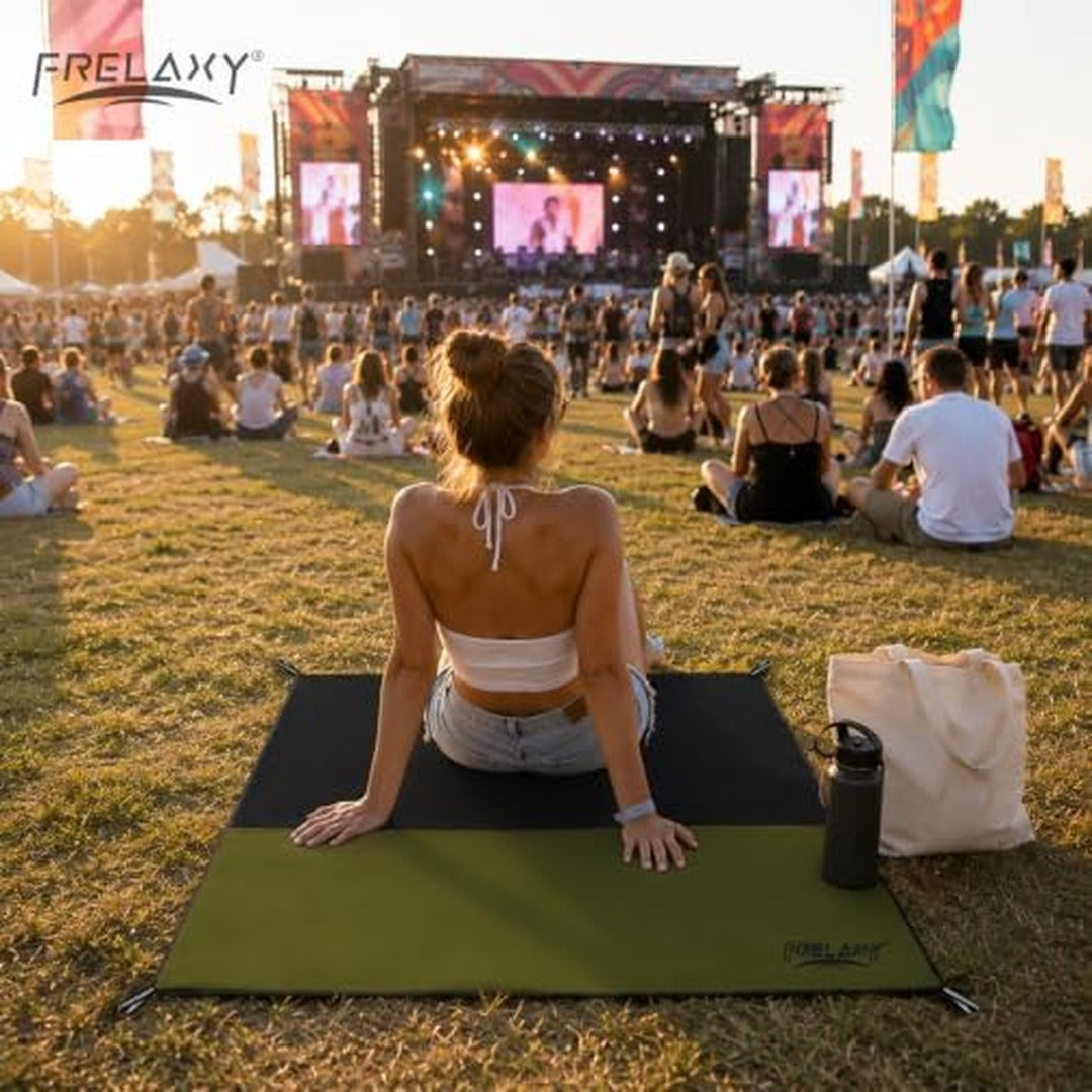 Waterproof Pocket Picnic Blanket, Compact 28 x 47 Inch Beach and Festival Mat